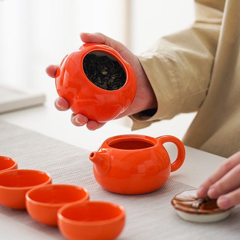 柿子茶具套装一壶四杯事