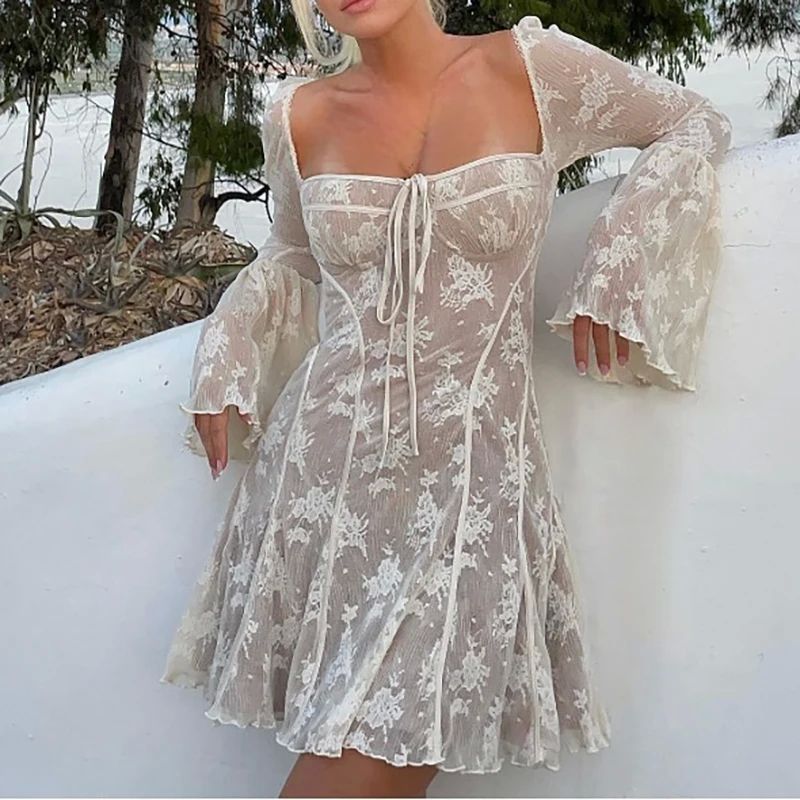 Ladies' slim fit trumpet long sleeved dress 喇叭长袖连衣裙女