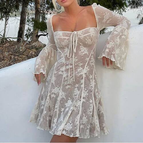 Ladies' slim fit trumpet long sleeved dress 喇叭长袖连衣裙女