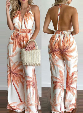2022 new spring digital printing colorful jumpsuit women