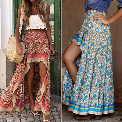 Skirts Women Bottoms Elastic Waist Gypsy Ethnic Ladies Skirt
