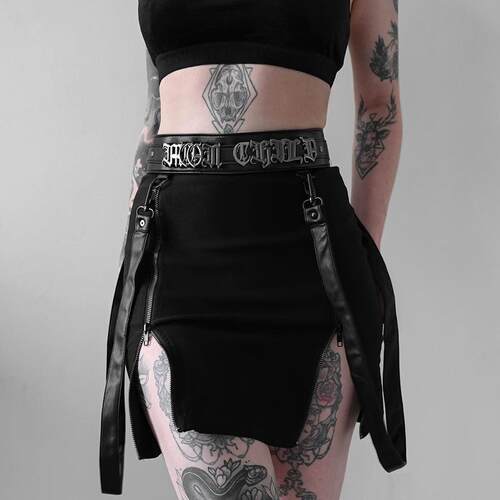 Solid color high waisted zipper short skirt 纯色高腰拉链短裙