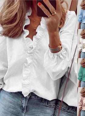 Spring Summer New Long Sleeve Ruffle Blouse Blouse