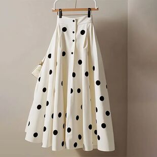 Wave point A-line pleated skirt for women波点A字褶皱半身裙女