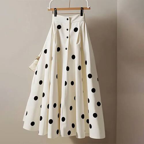 Wave point A-line pleated skirt for women波点A字褶皱半身裙女