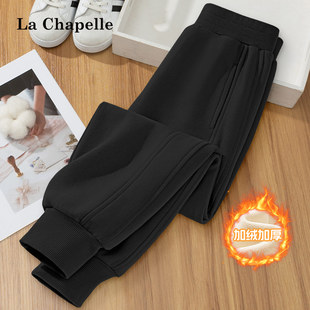 拉夏贝尔女童加厚绒裤子女大童黑色棉裤儿童冬裤女孩加绒运动裤