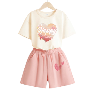 拉夏贝尔女童夏套装2026新款儿童夏季短裤女大童夏天短袖女孩夏装