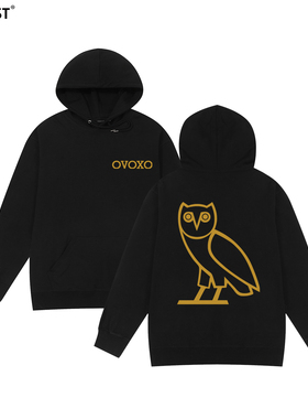 Drake公鸭OVOXO烫金款连帽潮牌嘻哈说唱宽松加拿大歌手男女街头