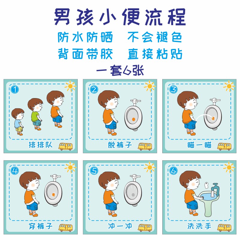 幼儿园卫生间环创布置装饰上厕所图入厕流程如厕步骤大小便洗手示意图