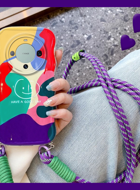 彩色笑脸适用华为mate60pro手机壳50撞色40日韩30e多巴胺20斜挎+十5g可背mata小众mete斜跨meta硅胶mt软壳ma