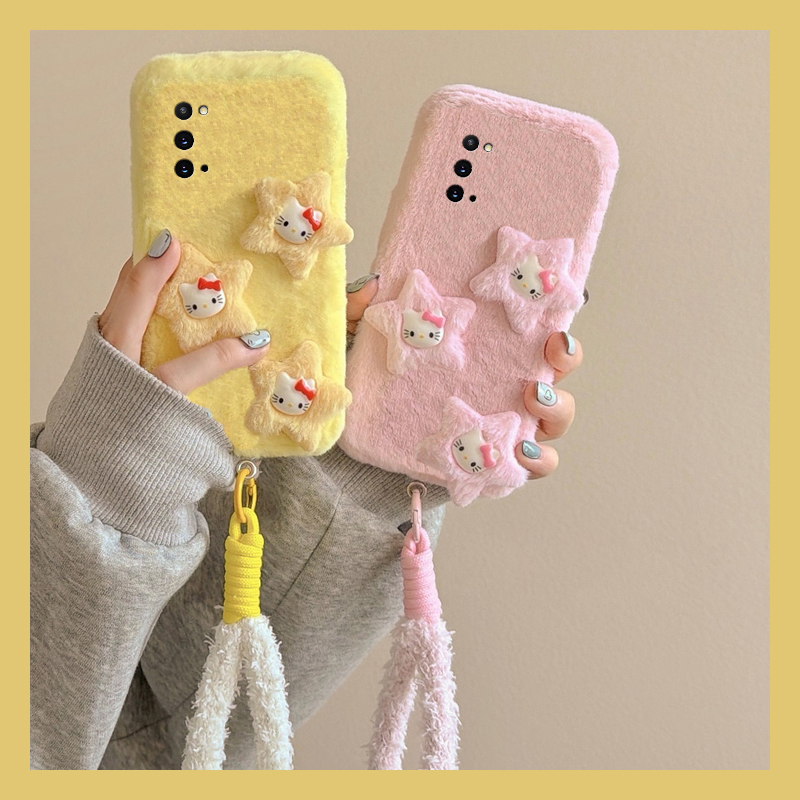 呆萌星星kt猫适用三星a90手机壳a80立体a70s尼龙绳a50秋冬季a30毛绒a20毛茸茸a10卡通a52/a8s/galaxy/a53/f52