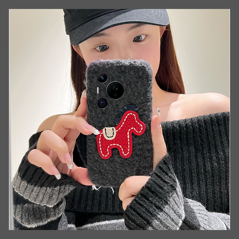 刺绣马上有钱标签适用华为pura80pro+手机壳pura70ultra卡通p60art可爱40por+十p30秋冬季p20毛绒p10plus立体