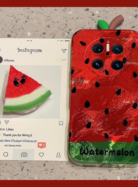 ins风红色西瓜适用华为mate70pro+手机壳meta60立体mata50e支架rs保时捷设计mete40e十m30水果20x硅胶10夏天p