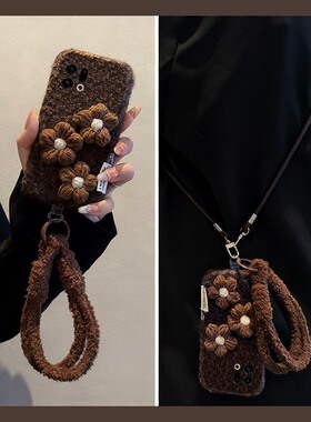 ins风针织花朵适用oppofindx9plus手机壳fondx8斜挎x50pro可背带k12x毛绒x7秋冬季x6por软ultra/x5/x3/realme