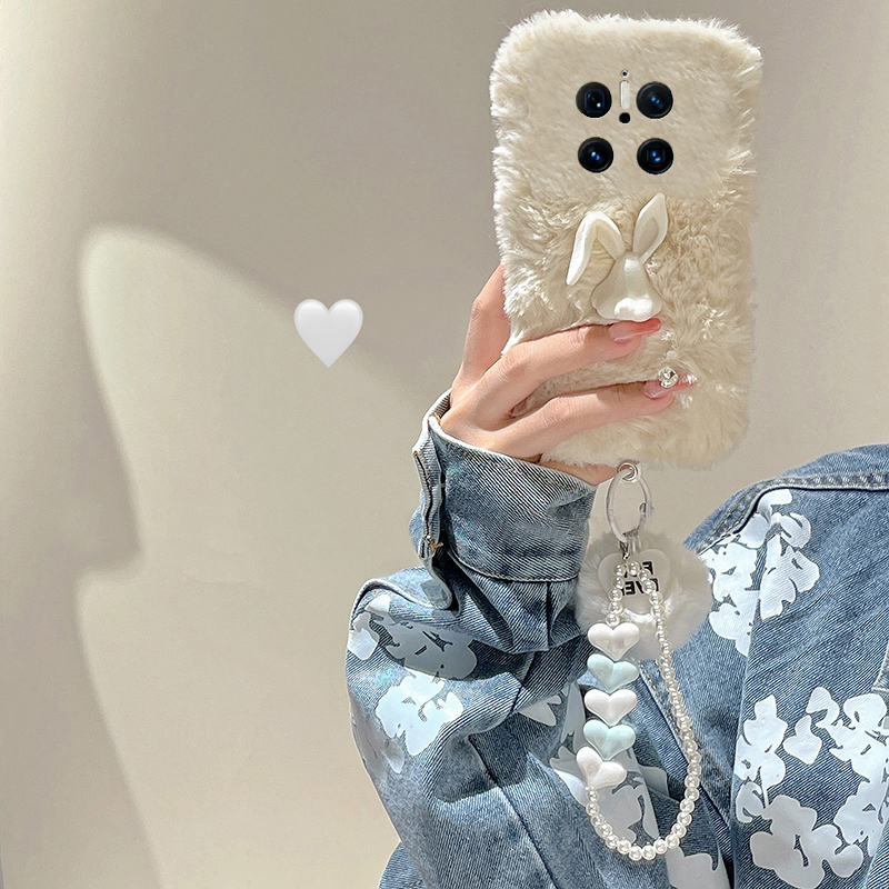 可爱卡通兔子适用华为mate70pro+手机壳meta60立体mata50e挂链rs保时捷设计mete40e十m30秋冬季20x毛绒10保暖