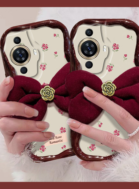 山茶花蝴蝶结适用华为nova11ultra手机壳10pro酒红色9se本命年8新年7i波浪纹6硅胶5软壳5g日韩hinova9女nove