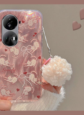 粉色爱心猫咪适用opporeno11pro手机壳reno10+十9带挂饰8羽纱7se日韩6硅胶5k软壳4se小众3个性ace2创意oppo2z