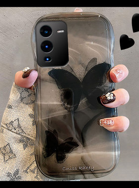 黑色晕染蝴蝶适用vivos18pro手机壳s17t韩系s16e小众s15硅胶套s12高级感s10少女s9个性s7新款s6/s1/vivi/vovo