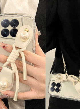 斜挎珍珠腕带适用小米14手机壳13可背11pro青春版12spro少女12x韩系12s高级感civi4硅胶3软壳2个性1s小众10s9