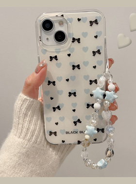 蓝色爱心蝴蝶结适用opporeno11pro手机壳reno10+十9带手链8日韩7se高级感6硅胶5k软壳4se小众3女ace2/2z/oppo