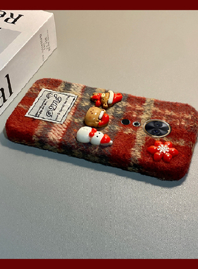 圣诞雪人小熊适用美图m8机壳m8s红色t8格子t8s秋冬季t9毛绒v6毛茸茸硅胶全包防摔绒布新款暖手立体保暖冬天软