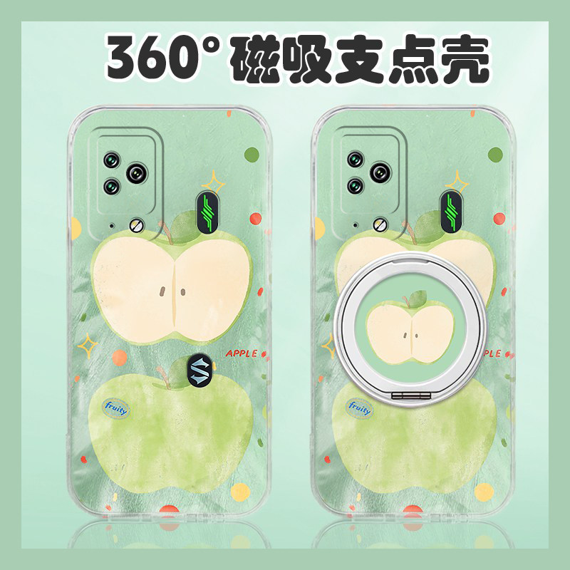 ins风晕染青苹果适用小米黑鲨5pro手机壳4s立体4pro可旋转3por磁吸支架四五硅胶羽纱全包防摔新款透明小众软p