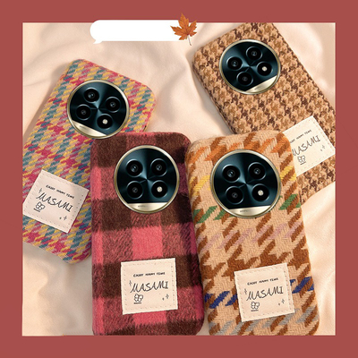 复古格子适用oppo真我13pro至尊版手机壳13por+格纹gtneo6se秋冬12毛绒绒v15硅胶v11十q3s/q2/gt5大师探索版p