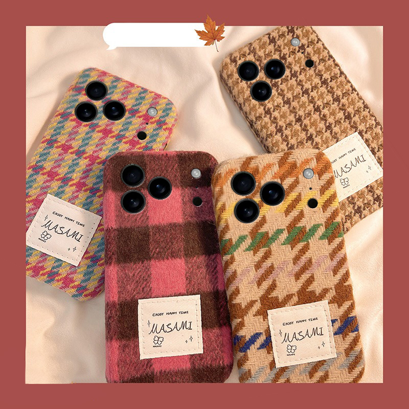 ins风复古格子适用苹果17promax手机壳华为pura80荣耀400pro小米15千鸟格vivos30绒布opporeno14秋冬季x200软