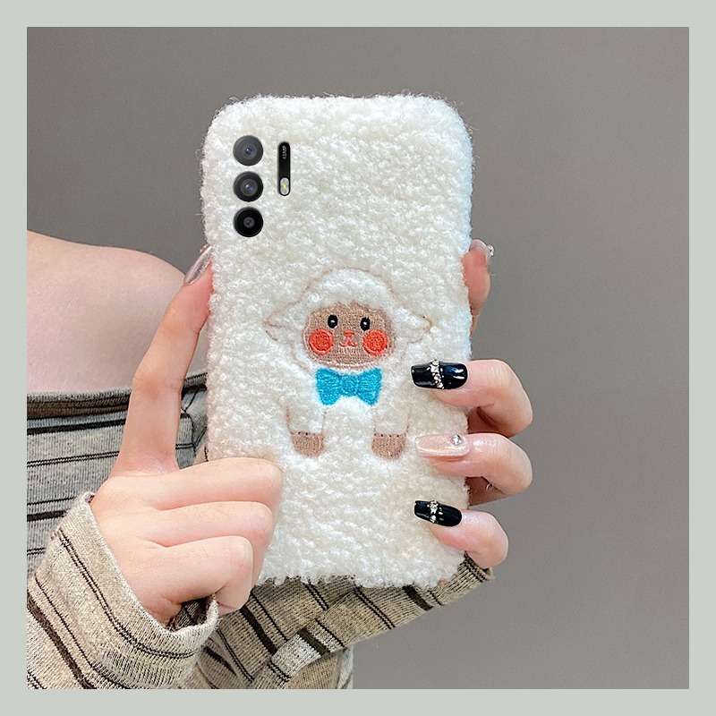 可爱刺绣小绵羊适用oppoa3pro手机壳a2x奶茶a1小熊a97秋冬季a96毛绒a95a93a91a72a58a57a52a32a11a9a31a8a5软