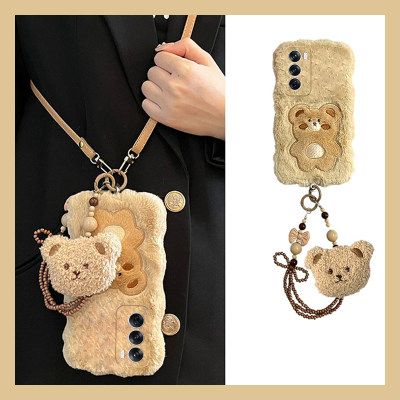 毛绒绒斜挎适用小熊适用opporeno13手机壳reno12pro卡通reon11绒布10por+可背十毛茸茸0ppo秋冬季oppo毛毛女p