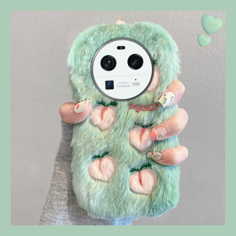 毛绒绒毛茸茸秋冬刺绣桃子手机壳