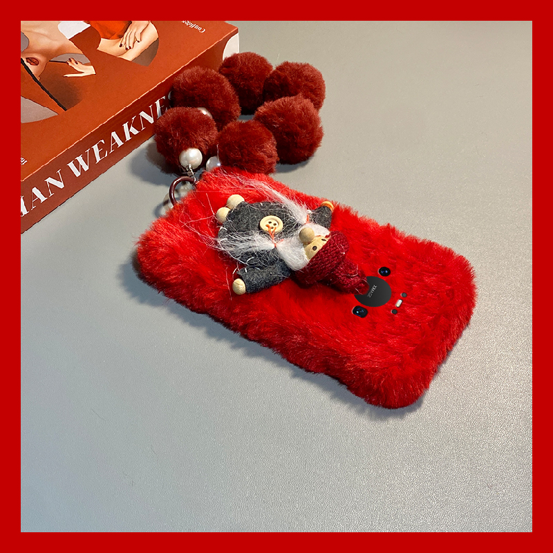 红色圣诞老人适用华为mate80promax手机壳meta70pro+毛球mata60挂链m50e秋冬季rs保时捷设计40e毛绒30十20x软