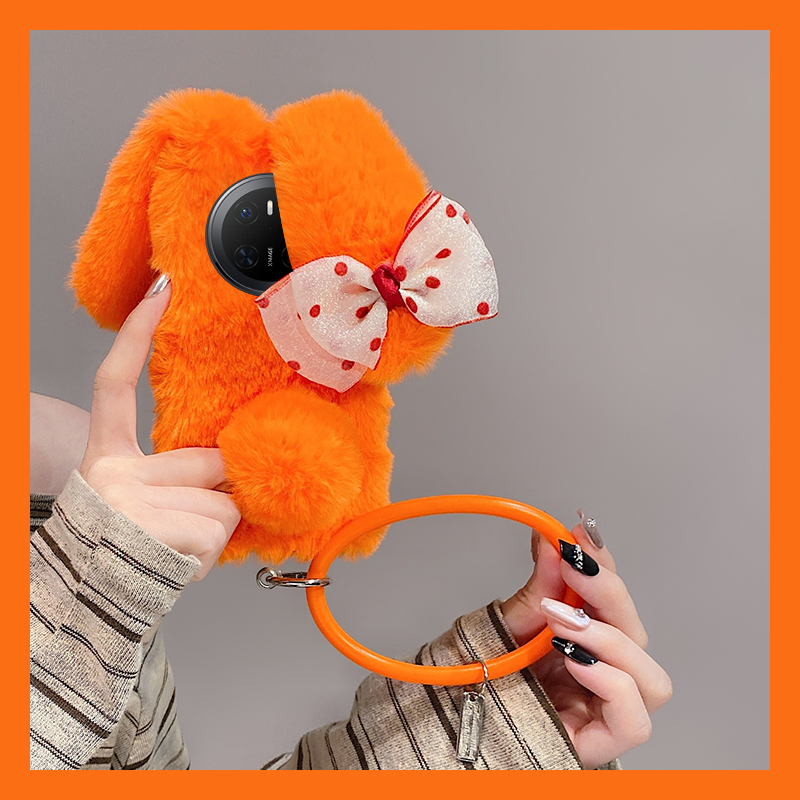 蝴蝶结兔子耳朵适用华为mate70pro+手机壳meta60斜挎mata50e毛绒rs保时捷设计mete40e十m30秋冬20x手环10可背