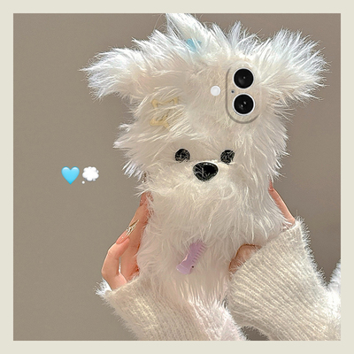 发夹小狗适用苹果iPhone16promax手机壳15plus可爱14少女心13mini迷你1211卡通xr8毛绒7xsmax6硅胶5s/se3秋冬