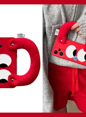 搞怪大眼睛适用小米红米note13pro手机壳12turbo红色11tpro中国红10por手提9充棉8腕带7硅胶n0te软壳redmi+女