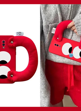 搞怪大眼睛适用oppor17pro手机壳r15x梦境版k1红色r11splus中国红r9plus手提r17充棉oppo腕带0pp0硅胶立体女p