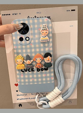 蓝色格子适用华为nova12pro手机壳novo11ultra立体nowa10z小人nove9se挂绳8可爱7i活力版6手提5z硅胶4e3i液态