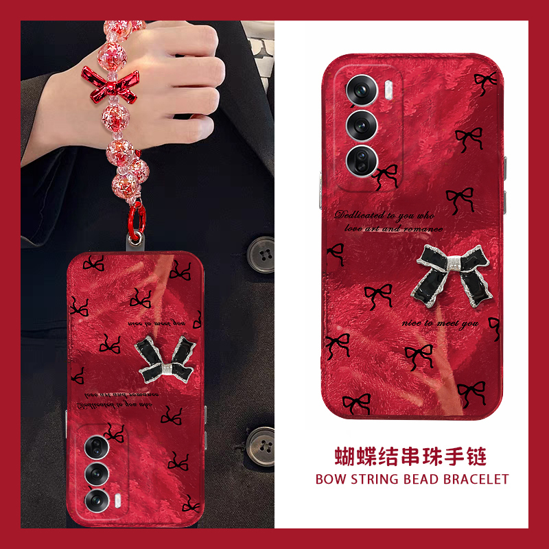满屏蝴蝶结适用opporeno13手机壳reno12pro红色reon11立体10por+十9日韩7se喜庆6挂链5k高级感4se硅胶oppo软p