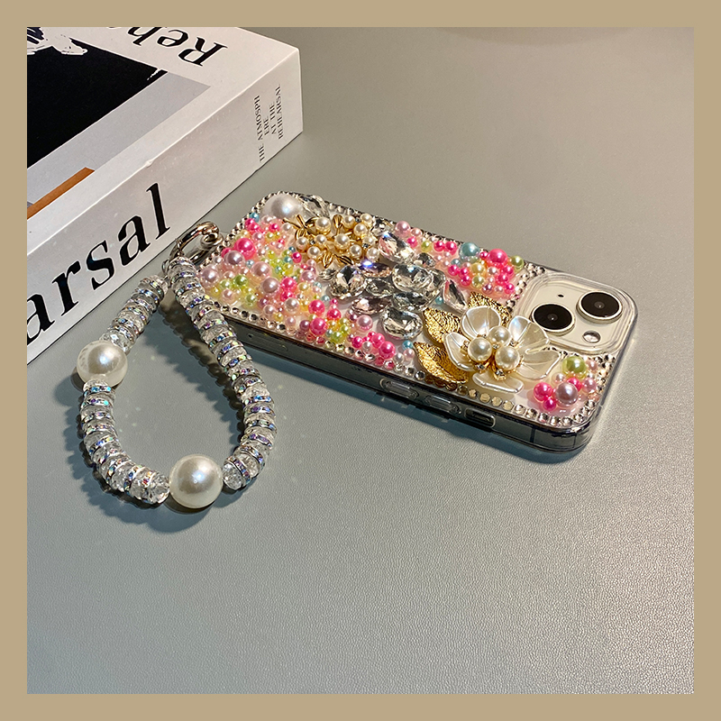 彩色钻石花朵适用华为荣耀30pro+手机壳30s韩系v30挂链x30i水钻畅玩30plus日韩x20se手提x10max/play4t/3保暖