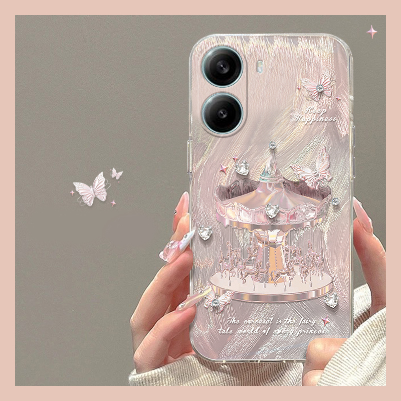 水钻旋转木马适用小米红米turbo4手机壳turbo4pro高级感turbo3立体por羽纱redmi硅胶小众个性透明全包防摔软p