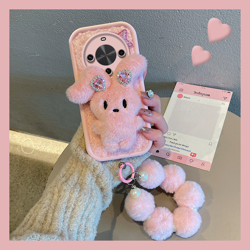 粉色兔子适用华为畅享70pro手机壳荣耀畅玩60plus高级感50毛球40挂链30立体20毛绒麦芒30可爱por硅胶huawei女