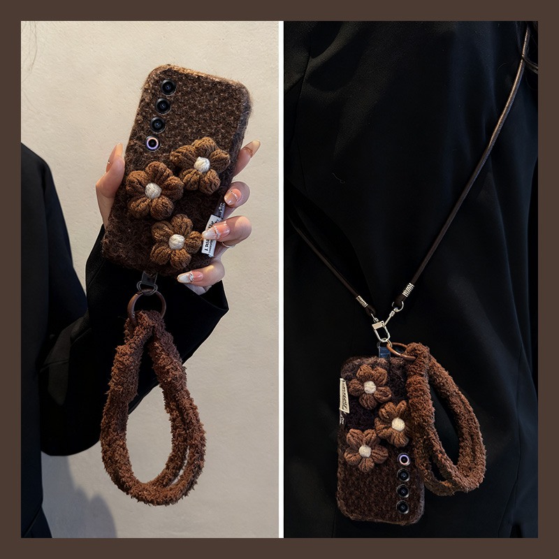 手机壳秋冬绒布ins风立体针织花