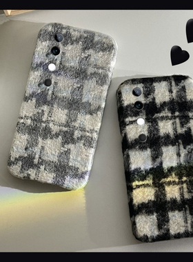 韩系千鸟格适用vivos19pro手机壳s17t绒布s16e小众t1日韩s15毛毛s12毛绒绒s10硅胶s9秋冬季s7女s6软壳s1/vivo