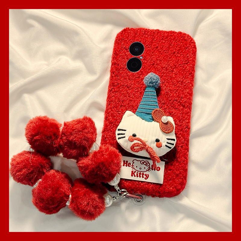 圣诞帽子kt猫适用华为畅享70pro手机壳60x毛球优畅享50plus挂链20se秋冬0e畅想z毛绒9e毛茸茸5g麦芒9/2卡通软