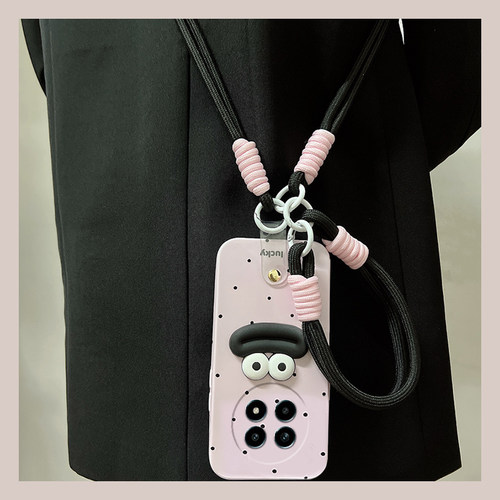 黑色波点适用oppo真我13pro至尊版手机壳13por+香肠嘴gtneo6se卡通12斜挎v15硅胶v11十q3s/q2/gt5大师探索版p