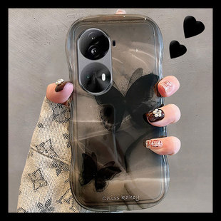 黑色晕染蝴蝶适用opporeno11pro手机壳reno10+十9por韩系8小众7se硅胶6高级感5k少女4个性3元气版2z新款oppo