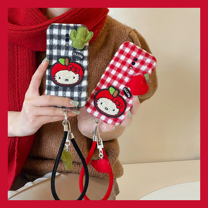 拼色格子苹果kt猫适用oppor17pro手机壳r15x梦境版r11splus仙人掌r9s卡通r7plus秋冬季r17毛绒oppo毛茸茸0pp0