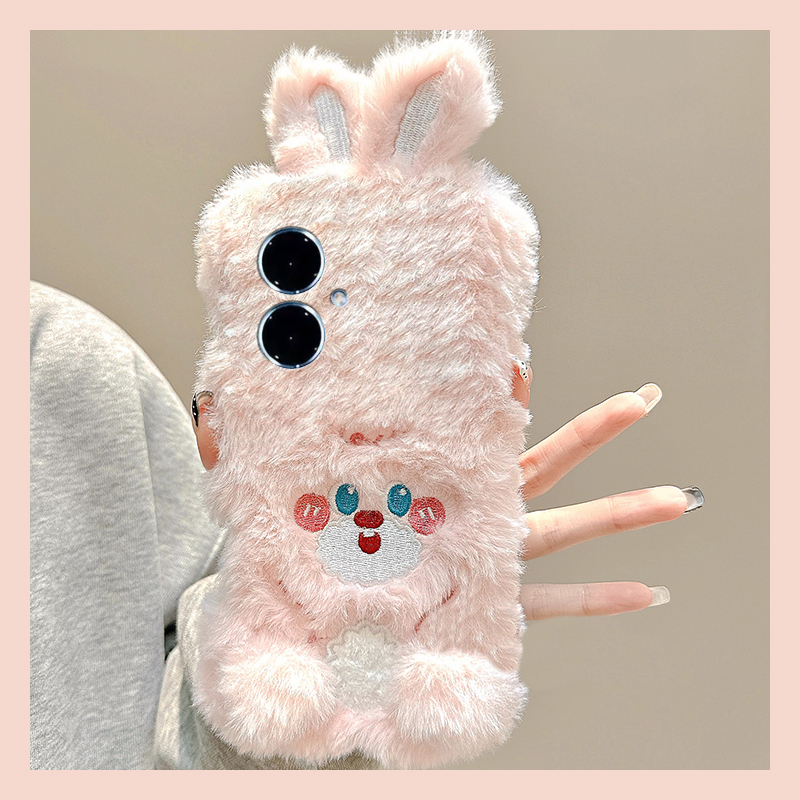 粉色呆萌兔子适用vivoy500手机壳y300i立体y200gt耳朵y100t秋冬y50m毛绒y77e可爱97卡通y93s/y53/t35/y33保暖