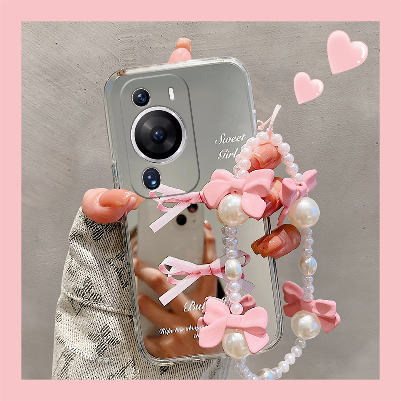 高级感镜子镜面粉色蝴蝶结手机壳