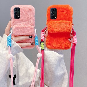 毛绒绒斜挎背夹适用opporeno4手机壳reno3pro毛茸茸3元气版5k日韩5+十5g斜跨oppo个性简约可背秋冬季毛毛小众